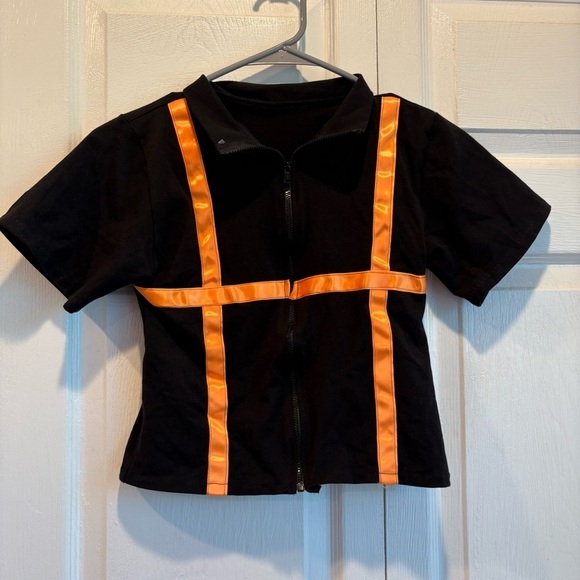 Handmade Tops - Handmade Black And Orange Zip Up Top - Size XS